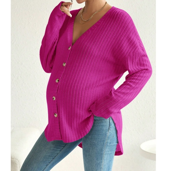 Maternity Soft Knit Button down loose Fit Long sleeve Top - Picture 1 of 7